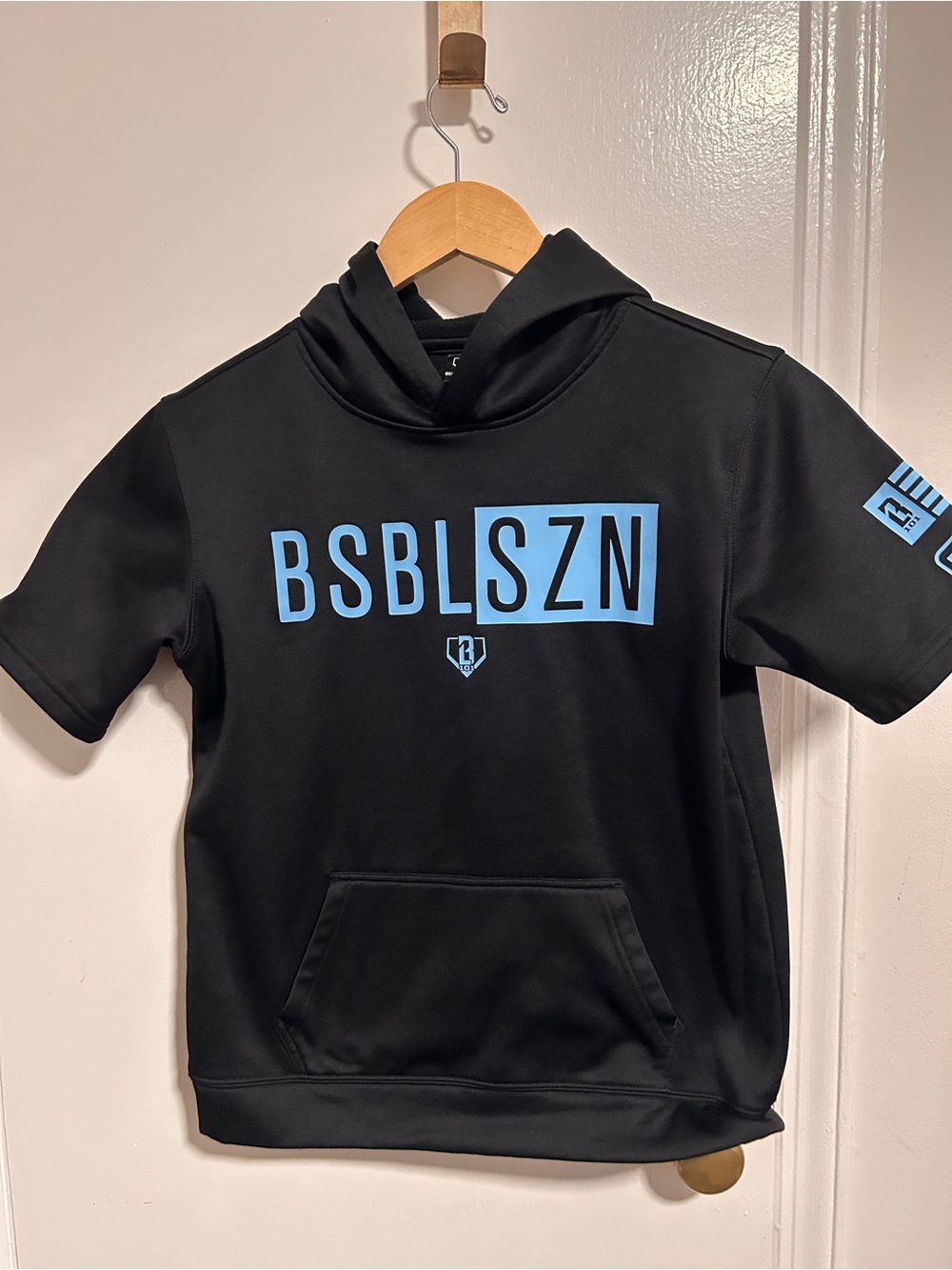 BSBLSZN Kids Black Hooded Tee with Blue Logo